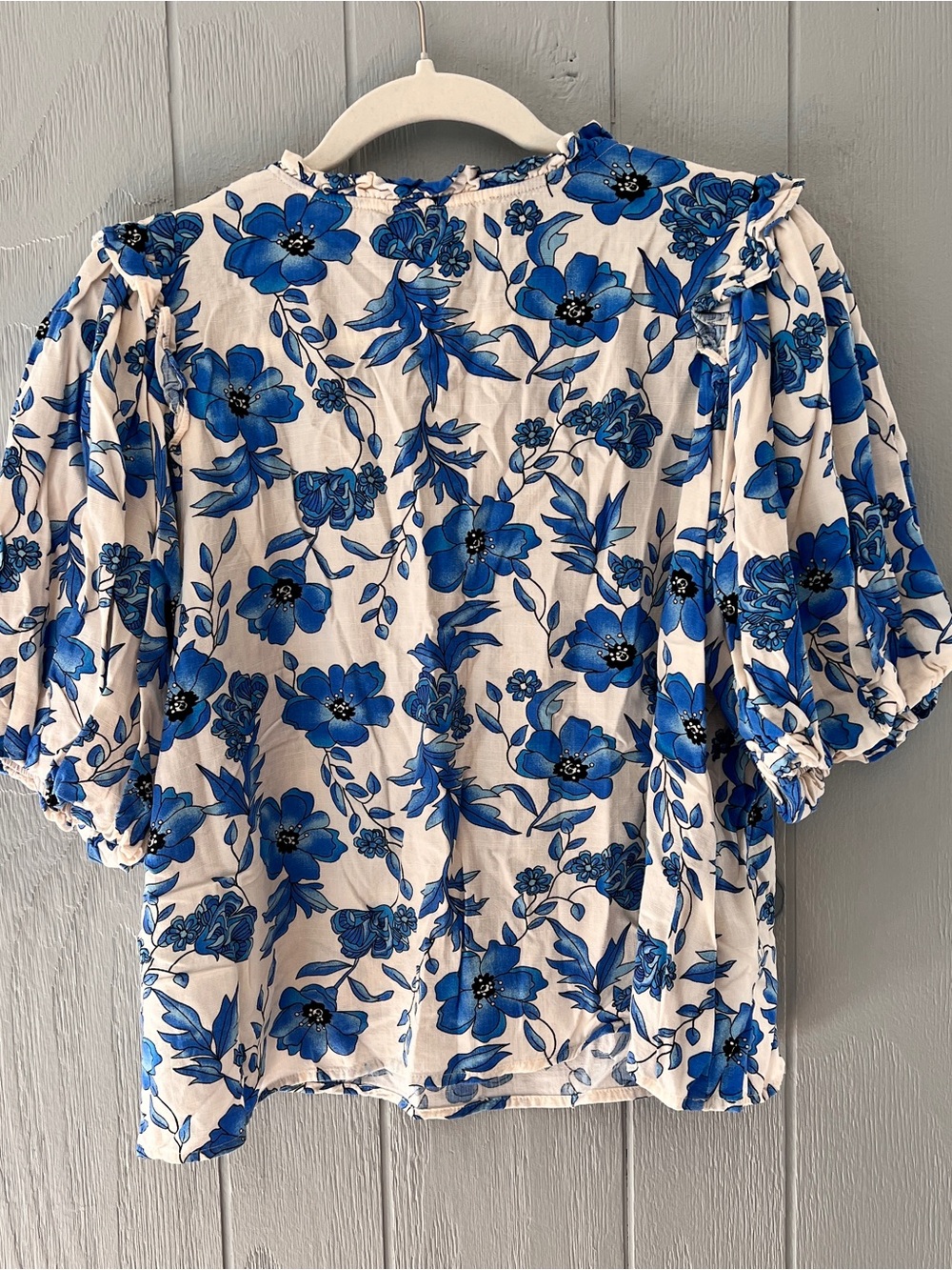 THML Women Blue White Balloon Short Sleeve Blouse L - Picture 6 of 6